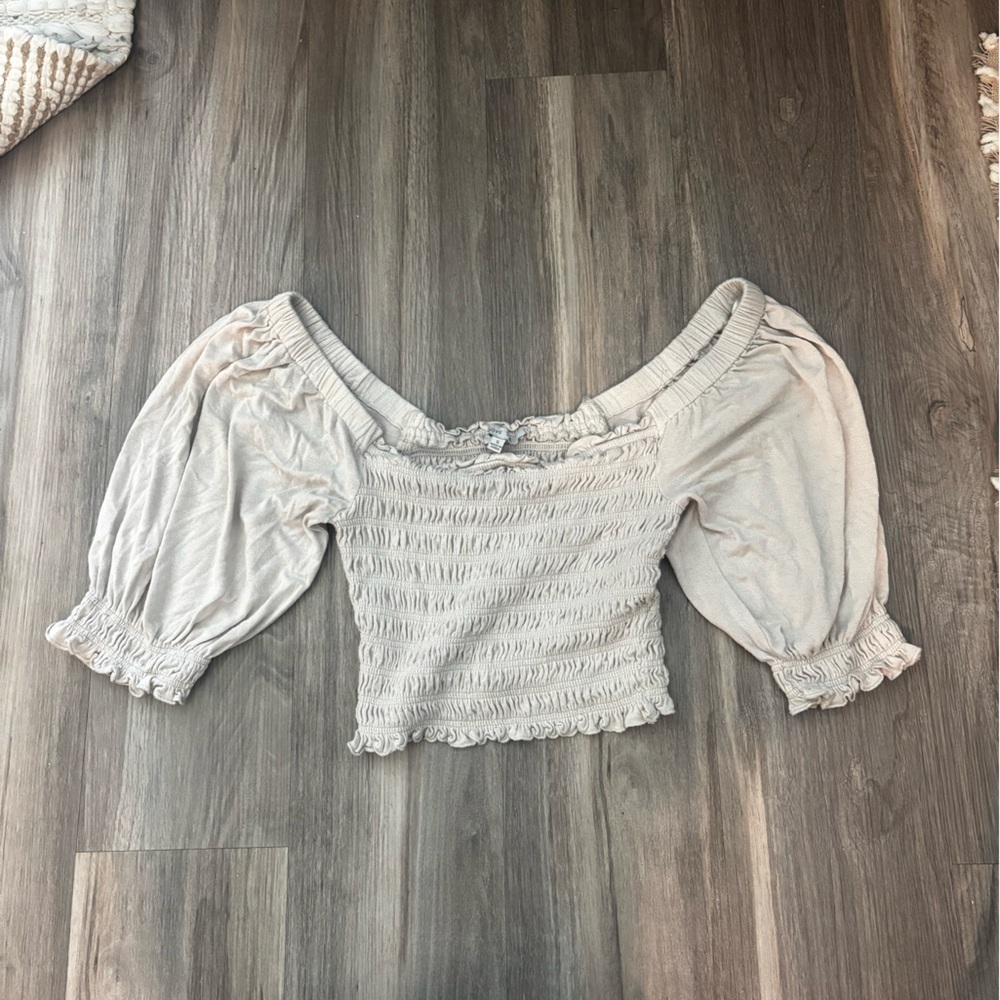 Love Tree Gray Puff Sleeve Cropped Blouse